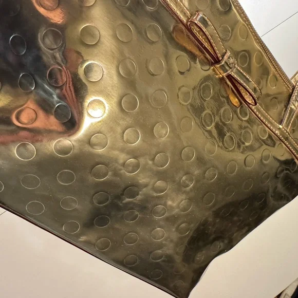 Retro Kate Spade New York Gold Metallic Tote Bag Purse RARE Handbag - Picture 13 of 16